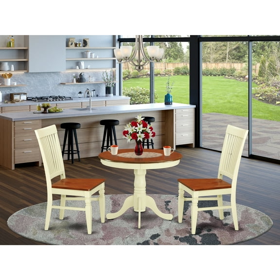 East West Furniture Dining Room Set Buttermilk & Cherry, ANWE3-BMK-W