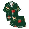 thumbnail image 4 of GDREDA Ensemble de pyjamas pour Femmes Dames de Noël Imprimé Satin de Soie à Manches Courtes Ensemble de Pyjama Femmes Ensembles de pyjamas pyjamas Vert Armée,P, 4 of 4