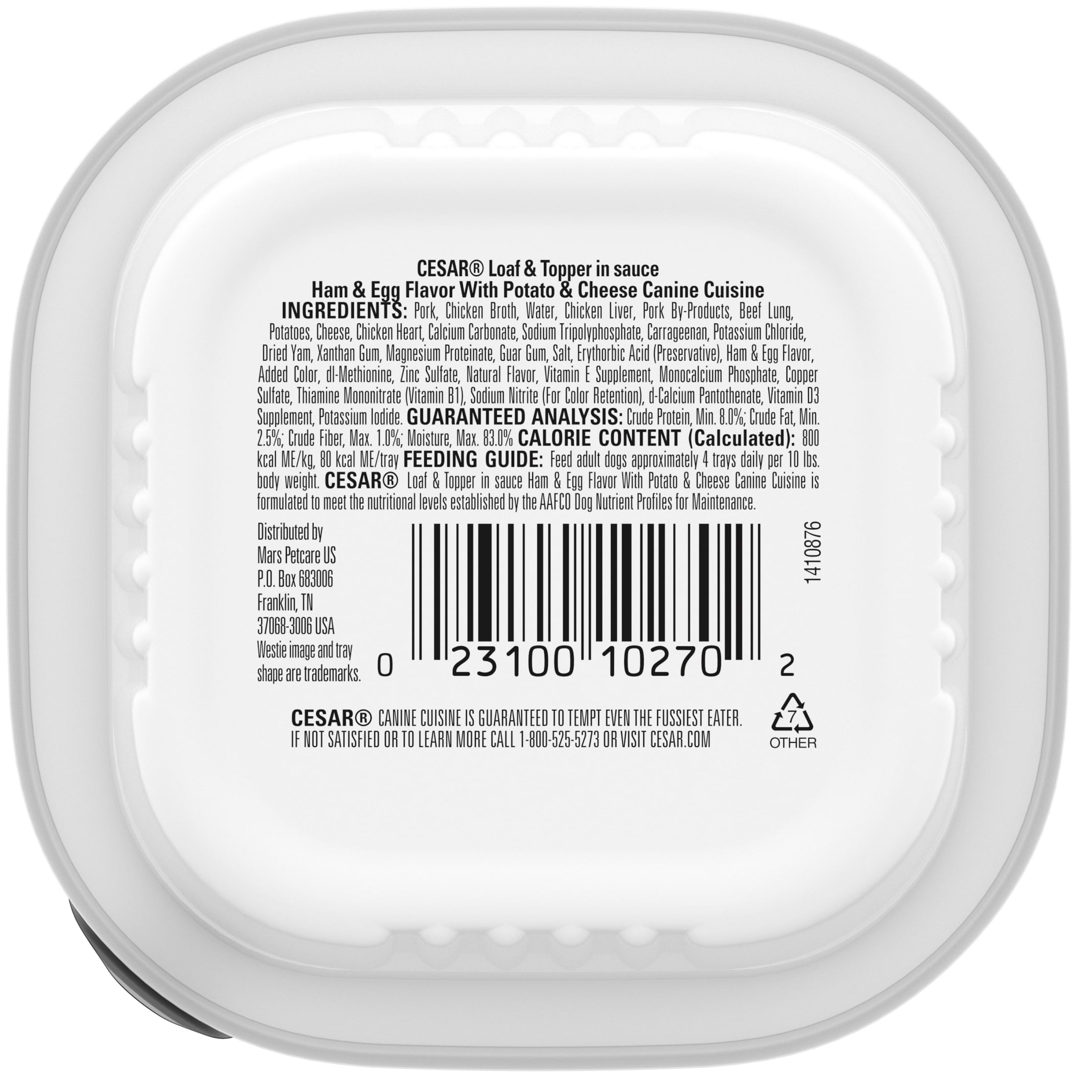 (6 pack) Cesar Loaf & Topper In Sauce Ham & Egg Flavor With Potato & Cheese Wet Dog Food, 3.5 Oz Tray