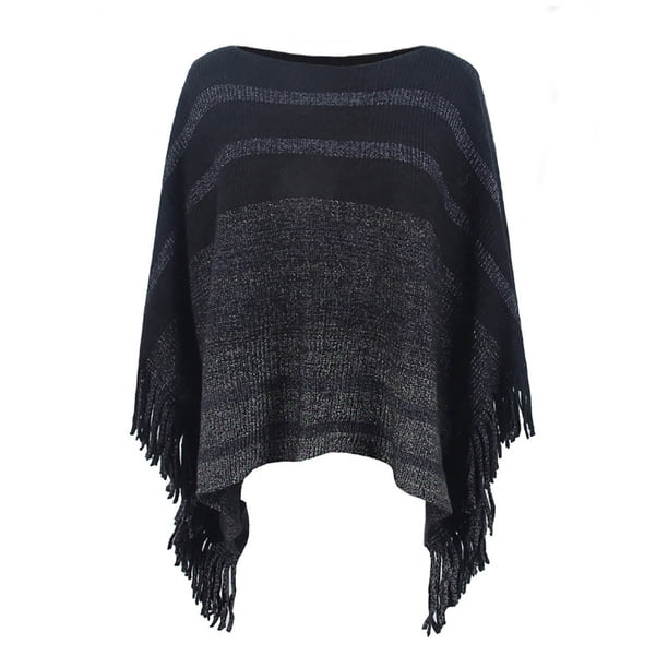 Capa de mujer, informal, cálida, con borlas, de punto, chal, bufanda a rayas, jersey, tops, capa de mujer