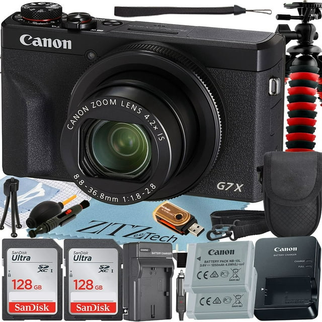Canon PowerShot G7 X Mark III Digital Camera (Black) with 2 Pieces SanDisk 128GB Memory Card + Case + Tripod + ZeeTech Professional Bundle