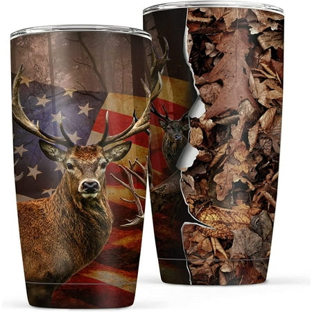 

Coffee Tumbler for Men Hunting Deer Tumbler American Flag Coffee Tumbler for Patriotic Men 20 oz Vacuum Insulated Stainless Steel Travel Mug Gifts for Men