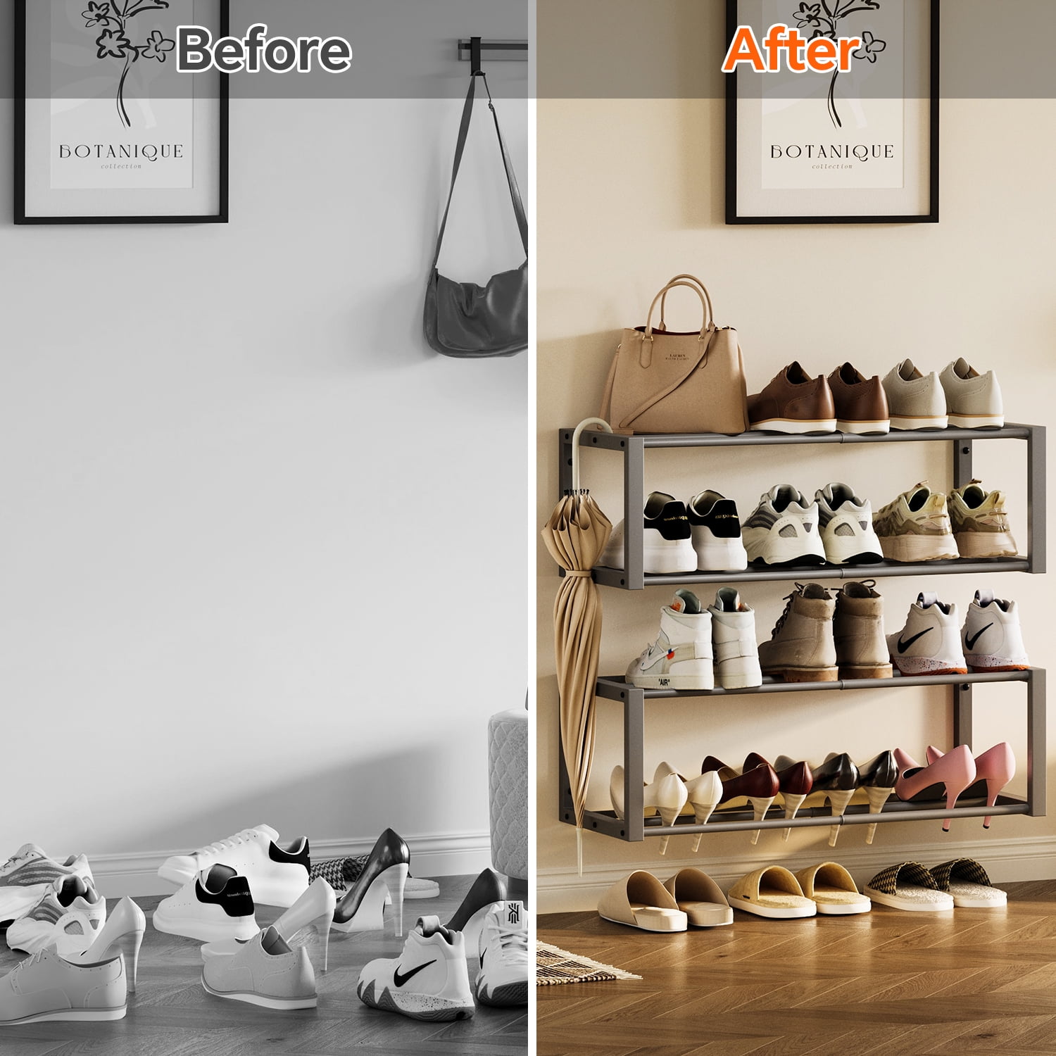 Hanging Shoe Organizer,2 Pack Wall Mounted Shoe Rack Holds 12 Pairs,Space Saving Metal Wall Shoe Rack,Hanging Shoe Rack Shoe Holder for Small Space,Entryway,Closet,RV,Camper（Gray)