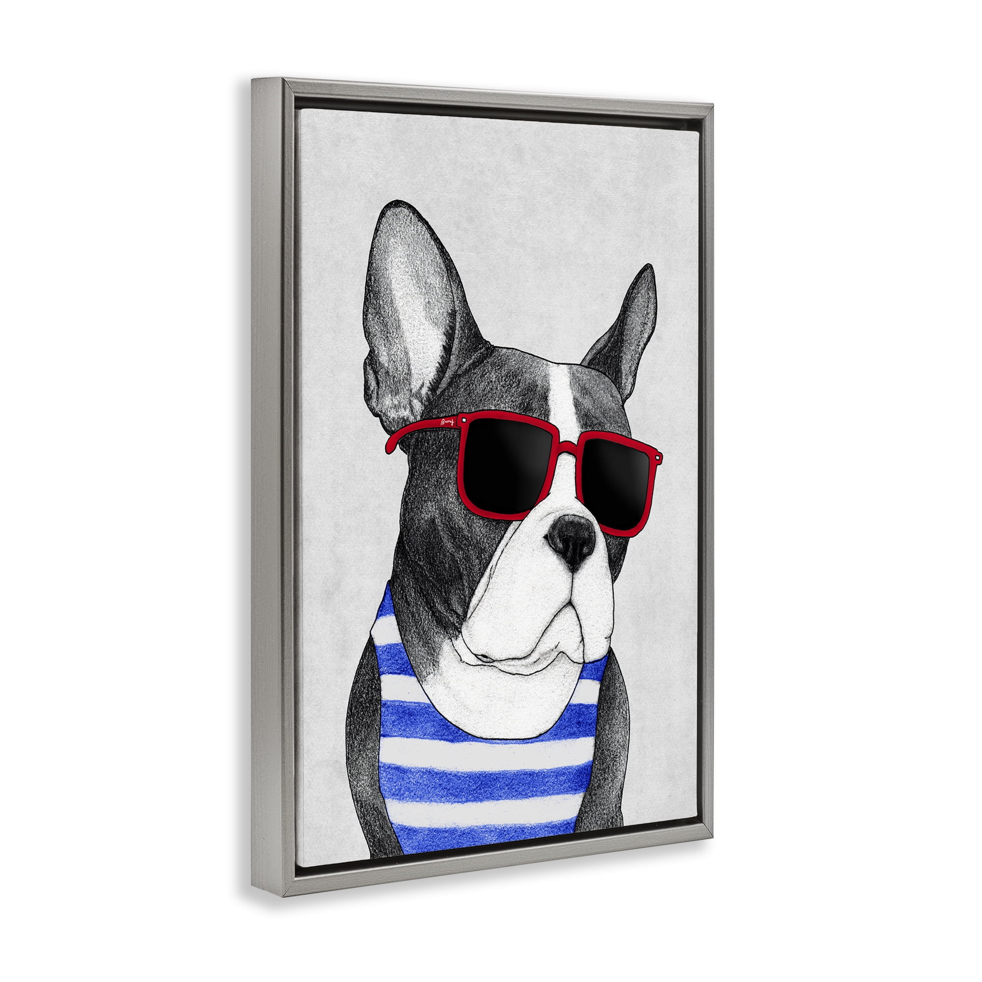 Stupell Industries Frenchie Summer Style Gray Framed Floater Canvas Wall Art, design by Barruff