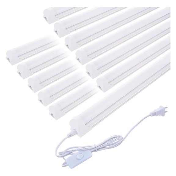 (Pack of 12 4FT LED Shop Light 24W 4 Foot T8 Integrated Tube Light Milky Cover 6000K Daylight White with ON/Off Cable for Household, Garage and Under Cabinet Lighting