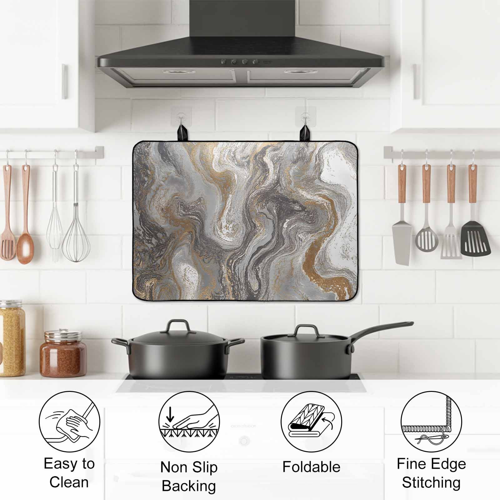 Gray Marble Stove Top Cover for Electric Stove, Heat-proof & Non Slip Glass Top Stove Cover Protector, Farmhouse Vintage Abstract Ombre Texture Kitchen Flat Cooktop Rubber Mat 31x24 Inches