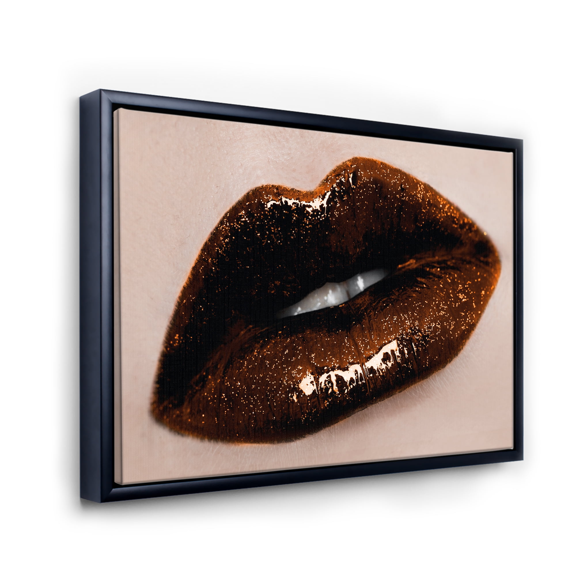 Designart 'Close-Up Of Gorgeous Female Lips II' Modern Framed Canvas Wall Art Print