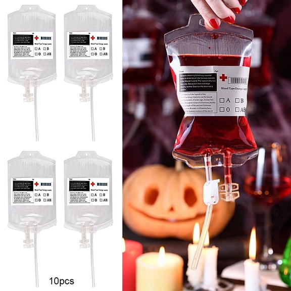 Moontgen 10PCS Blood Iv Bags 350ML Halloween Vampire Zombie Drinks Bags (10Pcs)