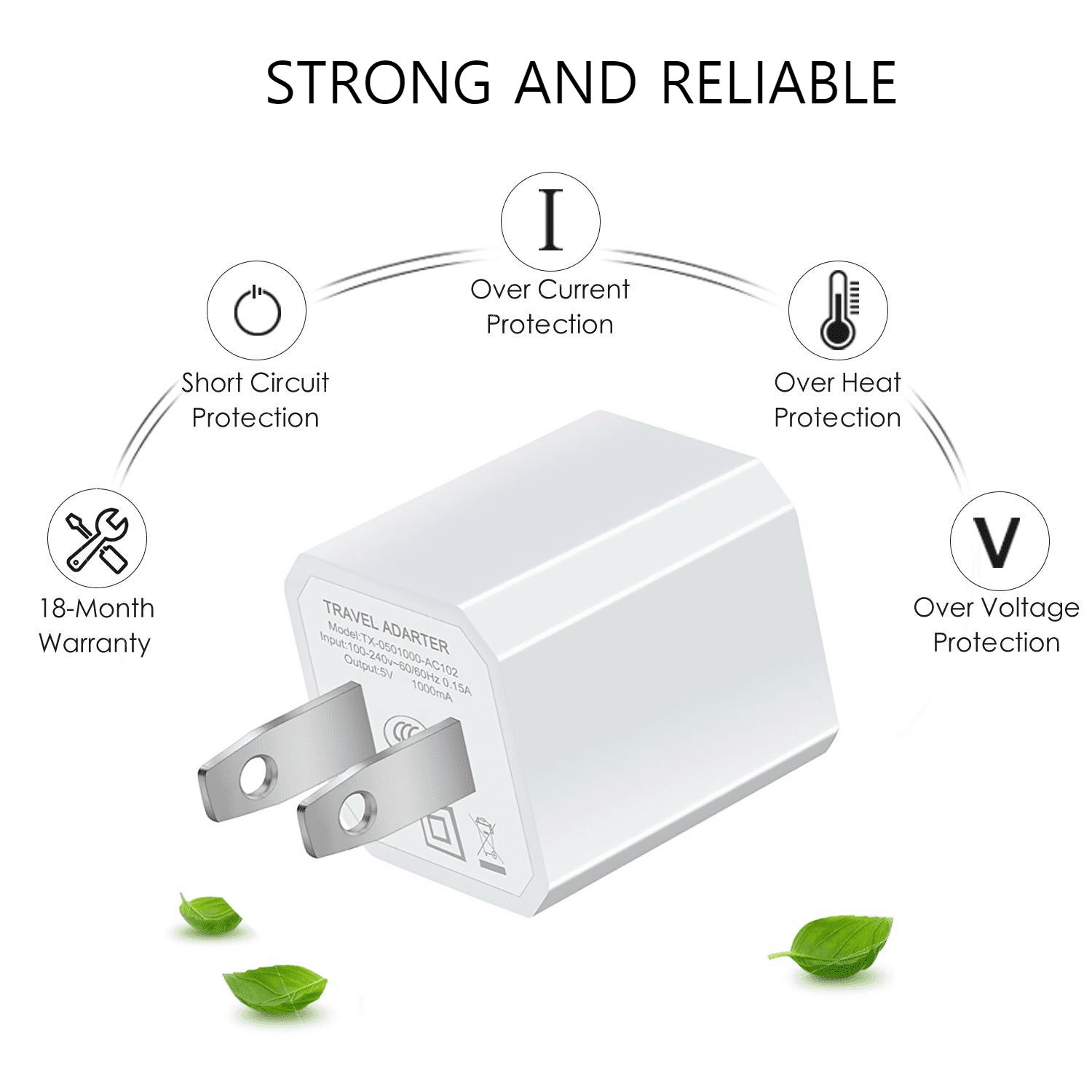 [2-Pack] USB Charger Cubes, Wall Charger Plug, 1A Single Port USB Adapter Power Supply Plug Charging Station Box Base Replacement for iPhone 11 Pro Max/X/8/7/6, iPad, Samsung Phones, White