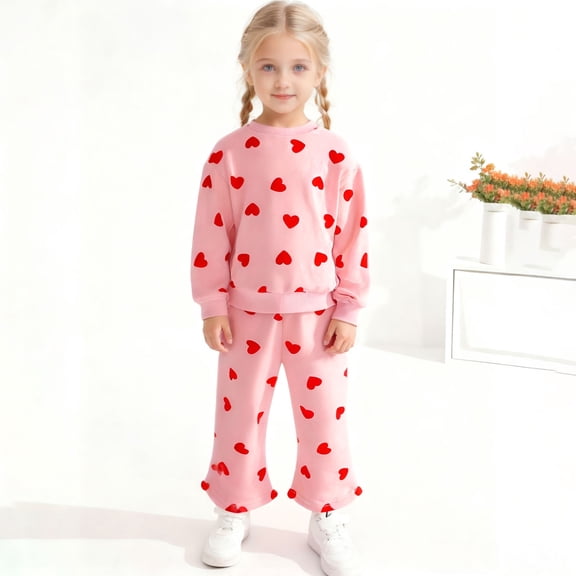 ATOGUTA Set Girls Valentine's Day Tops Flare Pants Sweatshirts and Sweatpants Kids Tracksuits Size 6M-8, Red