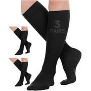 (3 Pairs) Women Sheer Graduated Compression Stockings 15-20mmHg Black, X-Large