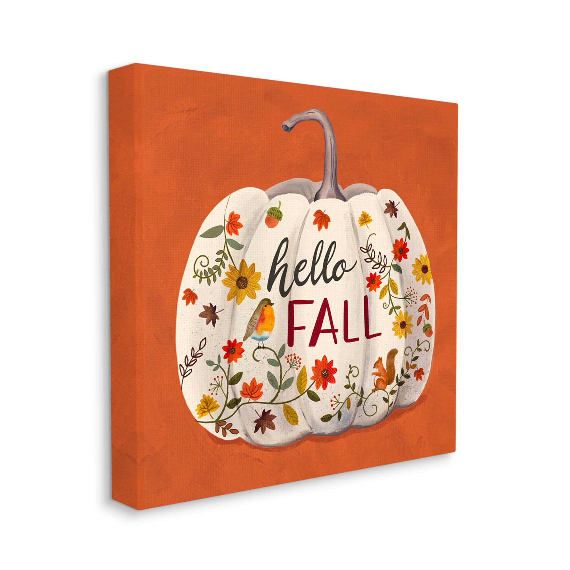 Hello Fall Patterned White Pumpkin Floral Botanicals Botanical & Floral Graphic Art Gallery-Wrapped Canvas Print Wall Art