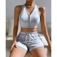 thumbnail image 4 of Conjunto de pantalones cortos informales sin mangas con cuello en V y cremallera para mujer, pantalones elásticos para primavera y verano, 4 of 8