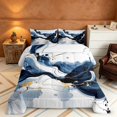thumbnail image 2 of Manfei Modern Abstract Ink Full Size Comforter Sets, Fluid Marble Bedding Comforter Set, Blue White Gold, Reversible 3pcs, 1 Comforter and 2 Pillowcases, 2 of 6