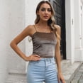 thumbnail image 5 of Femmes Velours Spaghetti Sangle Cami Crop Top Manches Décontracté Réservoir Tube Tops - Noir Kaki, 5 of 5