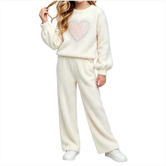 Posijego Girls Knit Sweater Sets Soft Long Sleeve Crew Neck Sweater and Long Pants Fall Winter Outfits 5-13 Years
