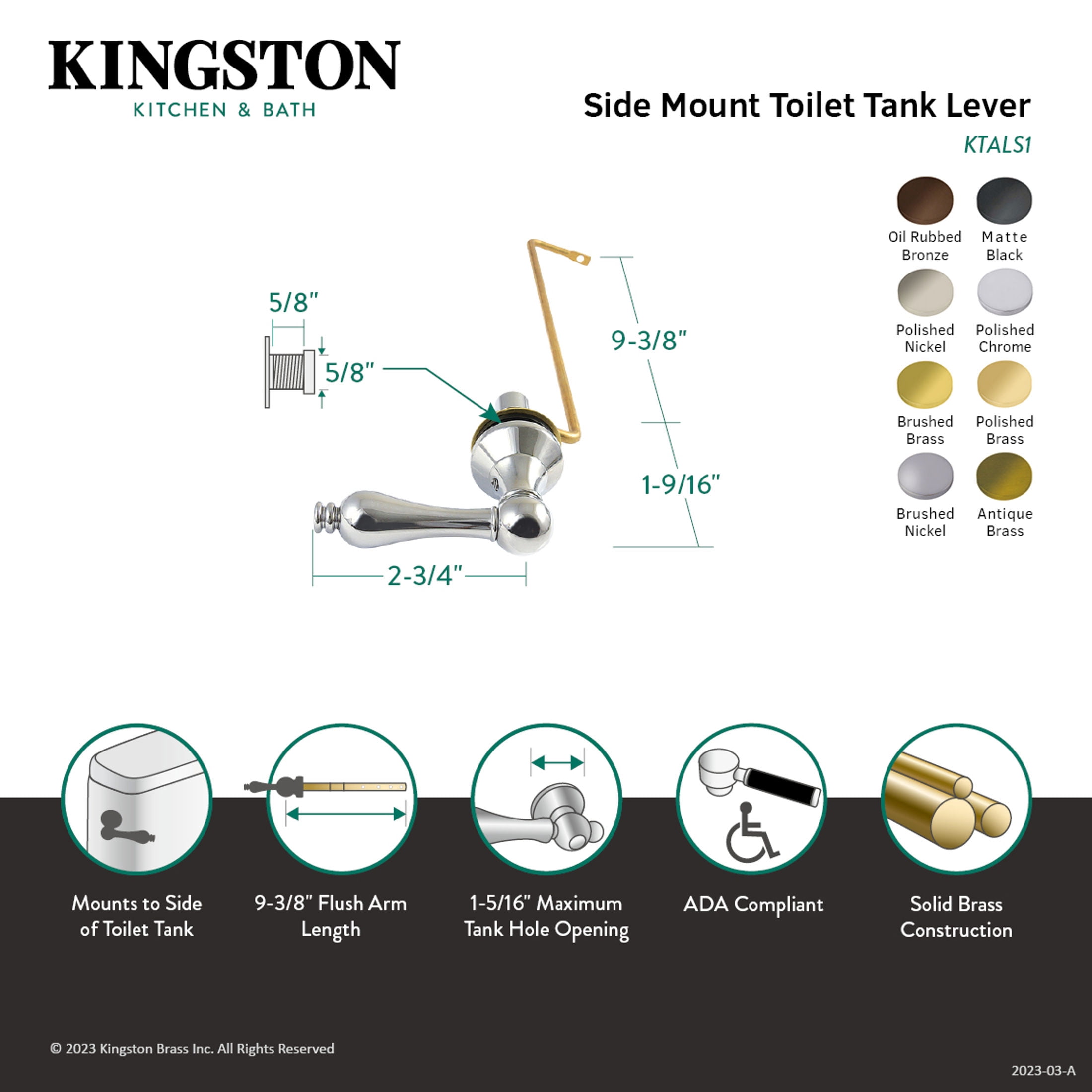 Kingston Brass KTALS3 Victorian Side Mount Toilet Tank Lever, Left/Right Installation in Antique Brass