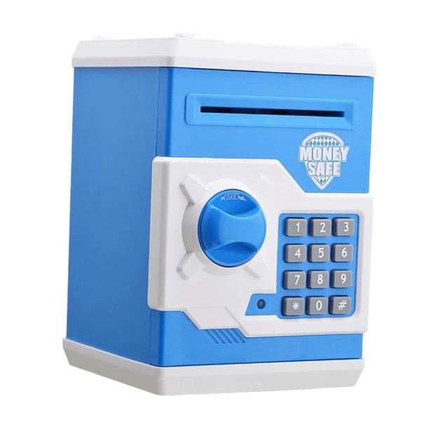 Alcancía electrónica con contraseña para cajero automático, mini hucha para monedas, regalo Blanco azul