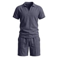 thumbnail image 5 of LEKWK Men Linen Sets Outfits 2 Piece Short Sleeve Loose Fit Collared Tops and Drawstring Shorts Breathable Summer Casual Beach Vacation Resort Wear, 5 of 9