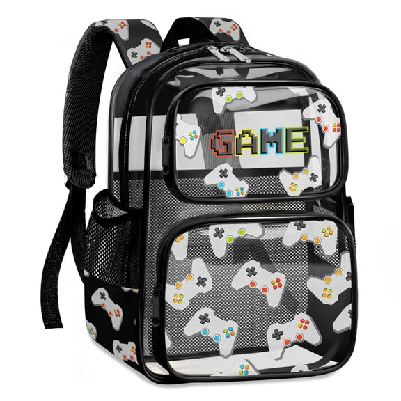 Clear Backpack for Boys,Gamer Kids Clear Backpacks for School,17 inch Large Heavy Duty Transparent Bookbag for Boys,See Through Bag for Stadium Events