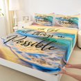 thumbnail image 4 of jejeloiu Inspirational Beach Quote Bed Sheets,Sunset Wave Scene Full Size Sheets For Boys,Blue Yellow,4-Piece,1 Flat Sheet, 1 Fitted Sheet and 2 Pillowcases, 4 of 6