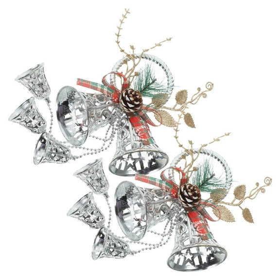 Raindrops Ornaments for Tree 2Pcs Bell Pendant Silver Metal for Christmas Decor