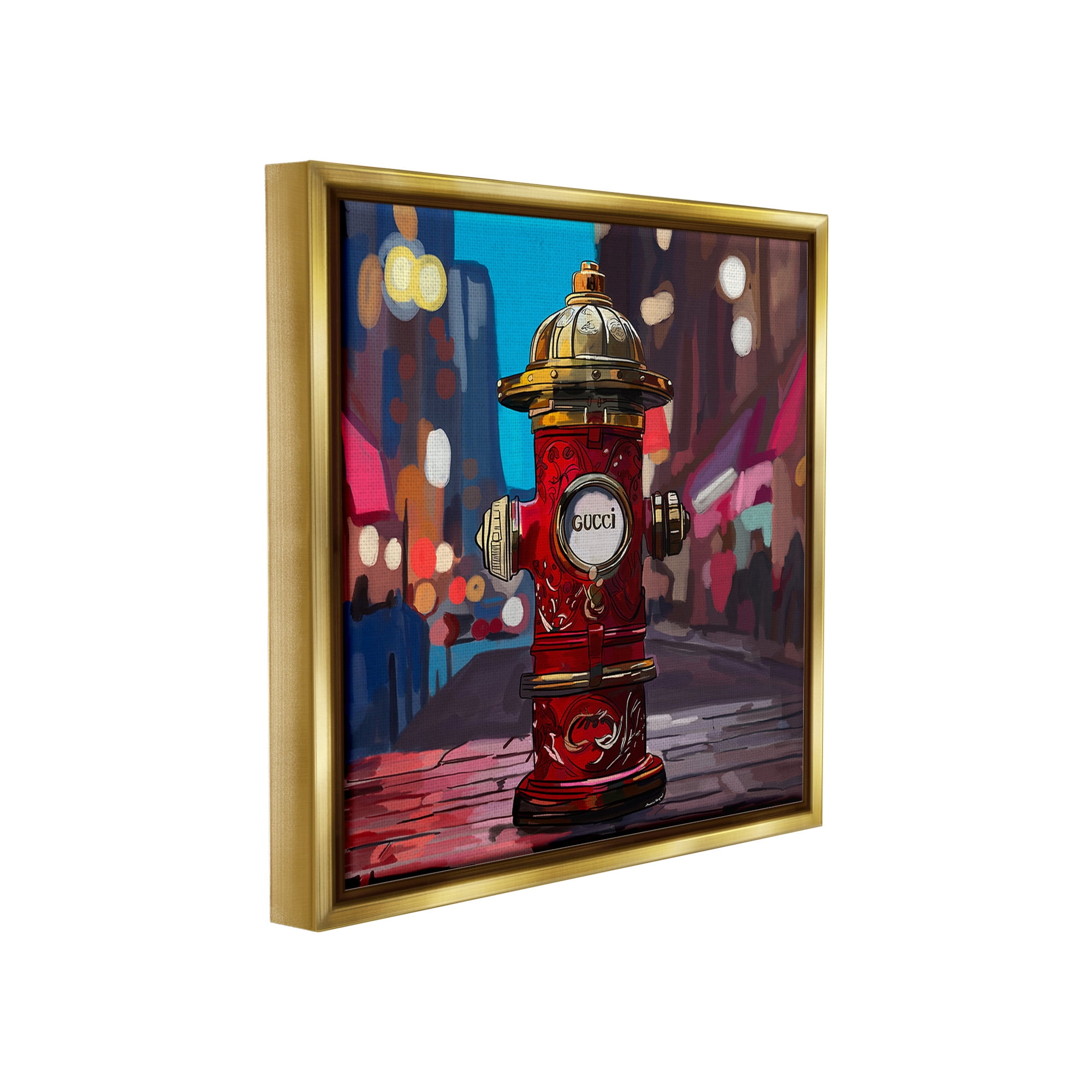Stupell Industries Vivid Glam Hydrant Abstract Painting Gold Floater Framed Canvas Art Print Wall Art, 18 x 18