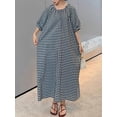 thumbnail image 5 of sicmoss Women's Casual Gingham Loose-Fit Swing Dress Cotton Lantern Puff Sleeve Plaid Midi Long Dress., 5 of 7