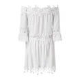 thumbnail image 6 of Boho For Women Casual Summer Lace Off Shoulder Dress V Neck Short Sleeve Dress Beach Dress Swing Dress Fashion Slim Lace Up Midi Dress Wrap Dresses Summer Mature Womens Dresses Summer Dresses with, 6 of 8