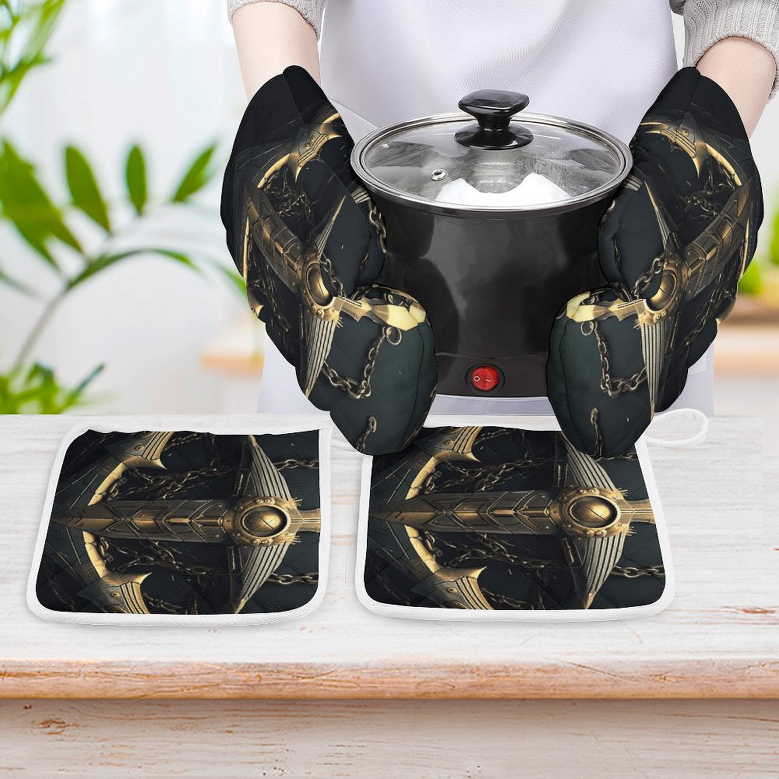 Anchor with Sailing Oven And Pot Holders Sets, Heat Resistant Pads Kitchen Decor for Cooking Baking BBQ Grilling, Christmas Kitchen Gifts