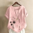 thumbnail image 2 of Womens Shirts Summer Cotton Linen Shirts Casual Boho Floral Short Sleeve Blouse Oversized Loose Tunic Tops Womens Tops, 2 of 4
