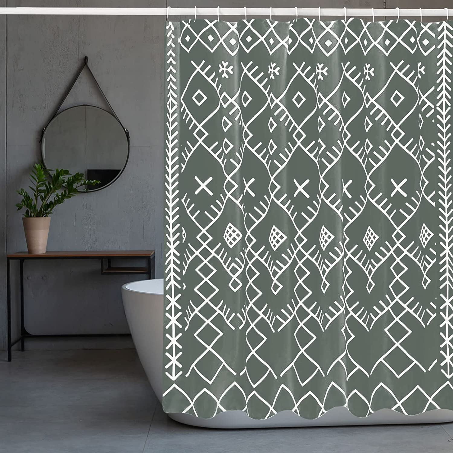 Black Boho Shower Curtain 72 x 78, Long Shower Curtain Set with Hooks