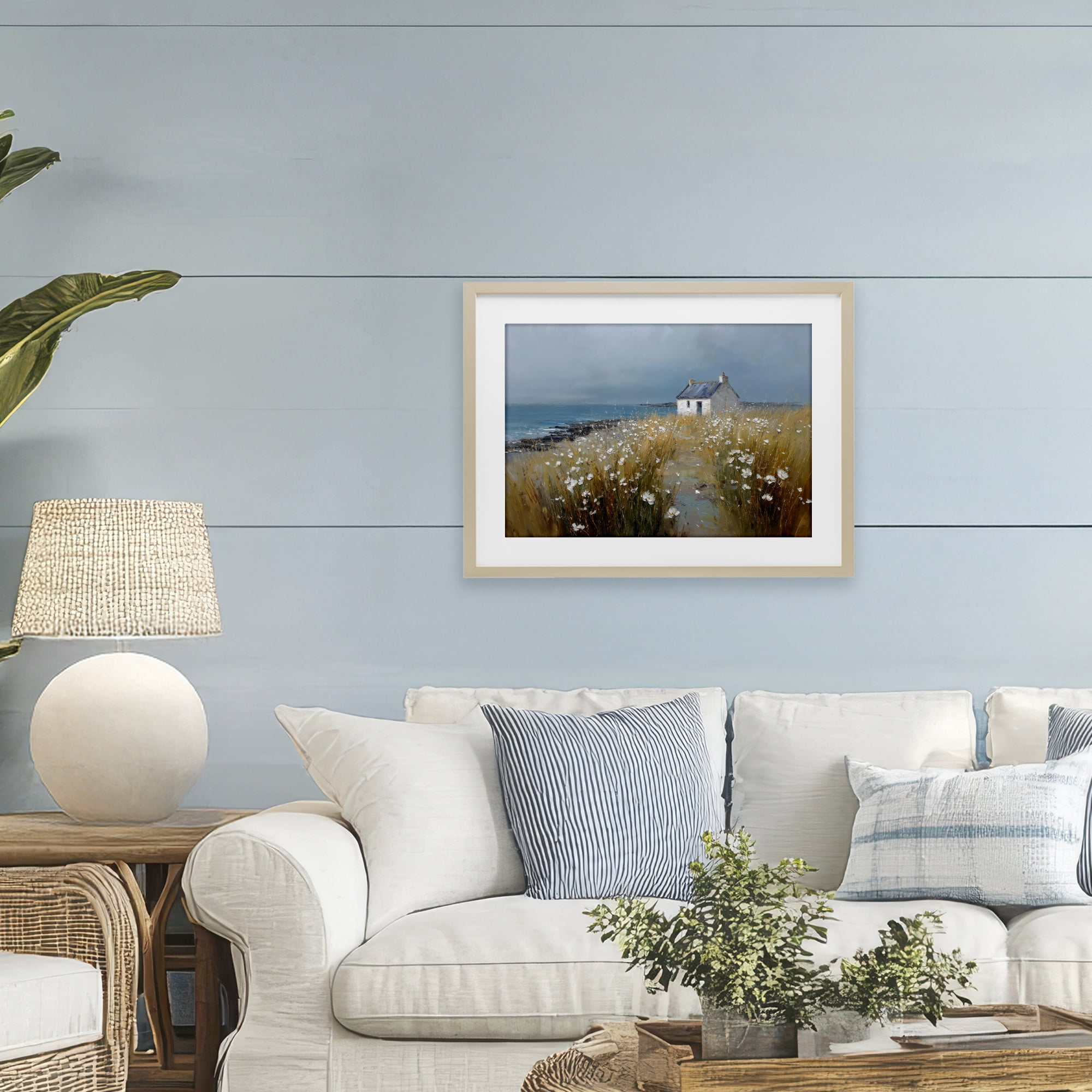 Stupell Industries Oceanfront Cottage Wildflowers Birch Framed Print Under Glass, design by Petal Prints Design