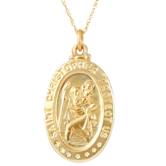Pompeii 14k Yellow Gold St. Christopher Medal Pendant 1" Tall 2.5 Grams (,)