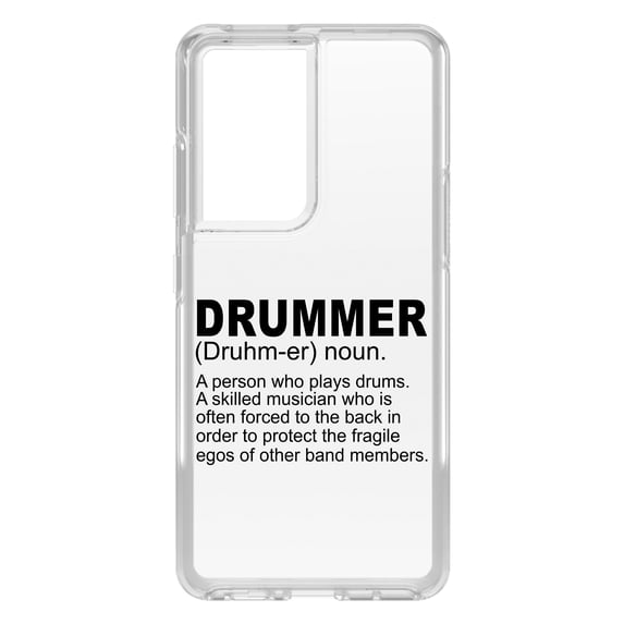 DistinctInk Clear Shockproof Hybrid Case for Galaxy S21 ULTRA 5G (6.8" Screen) - TPU Bumper Acrylic Back Tempered Glass Screen Protector - Drummer Dictionary Definition