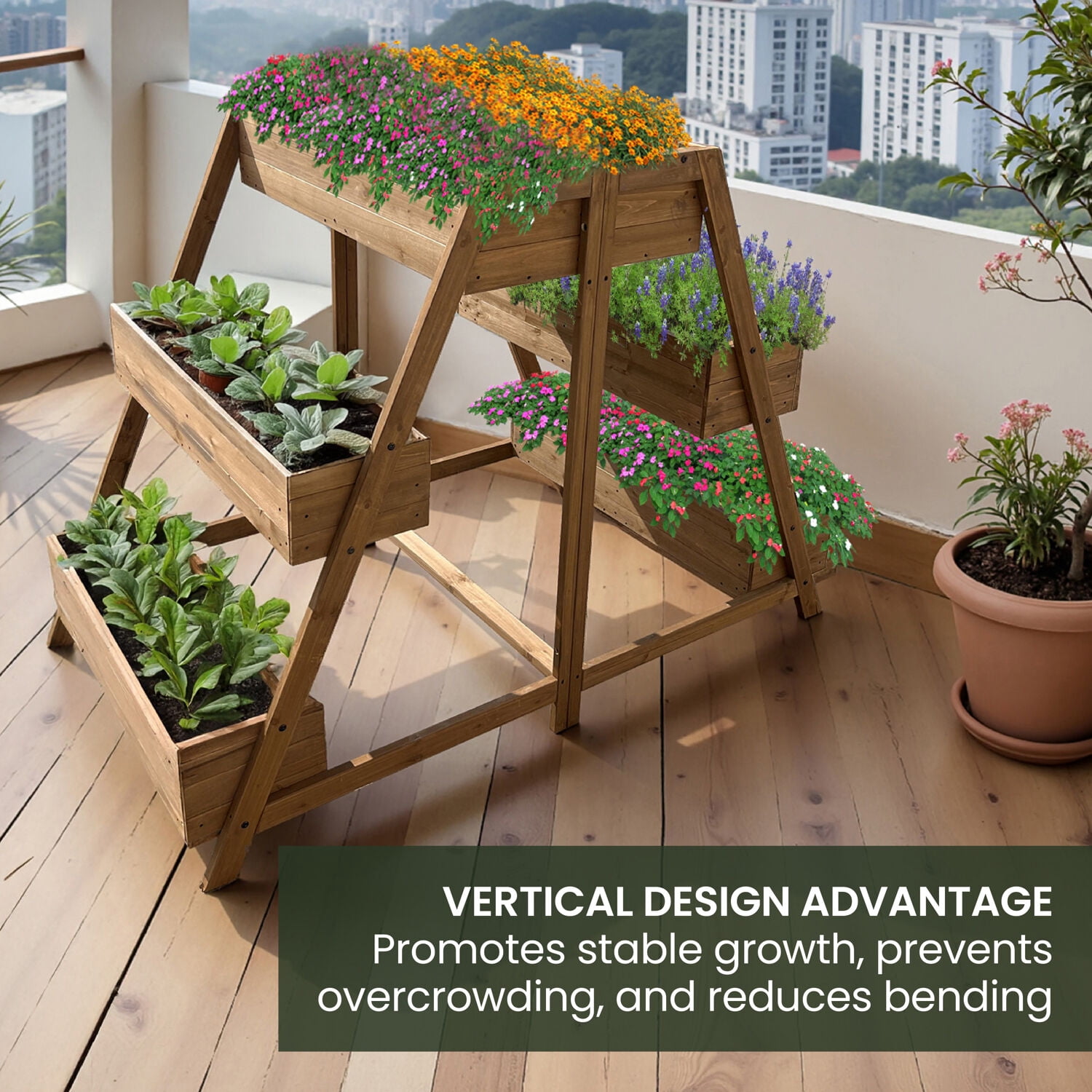 Hanover Wood Planter With Non-Woven Lining for Plants and Herbs