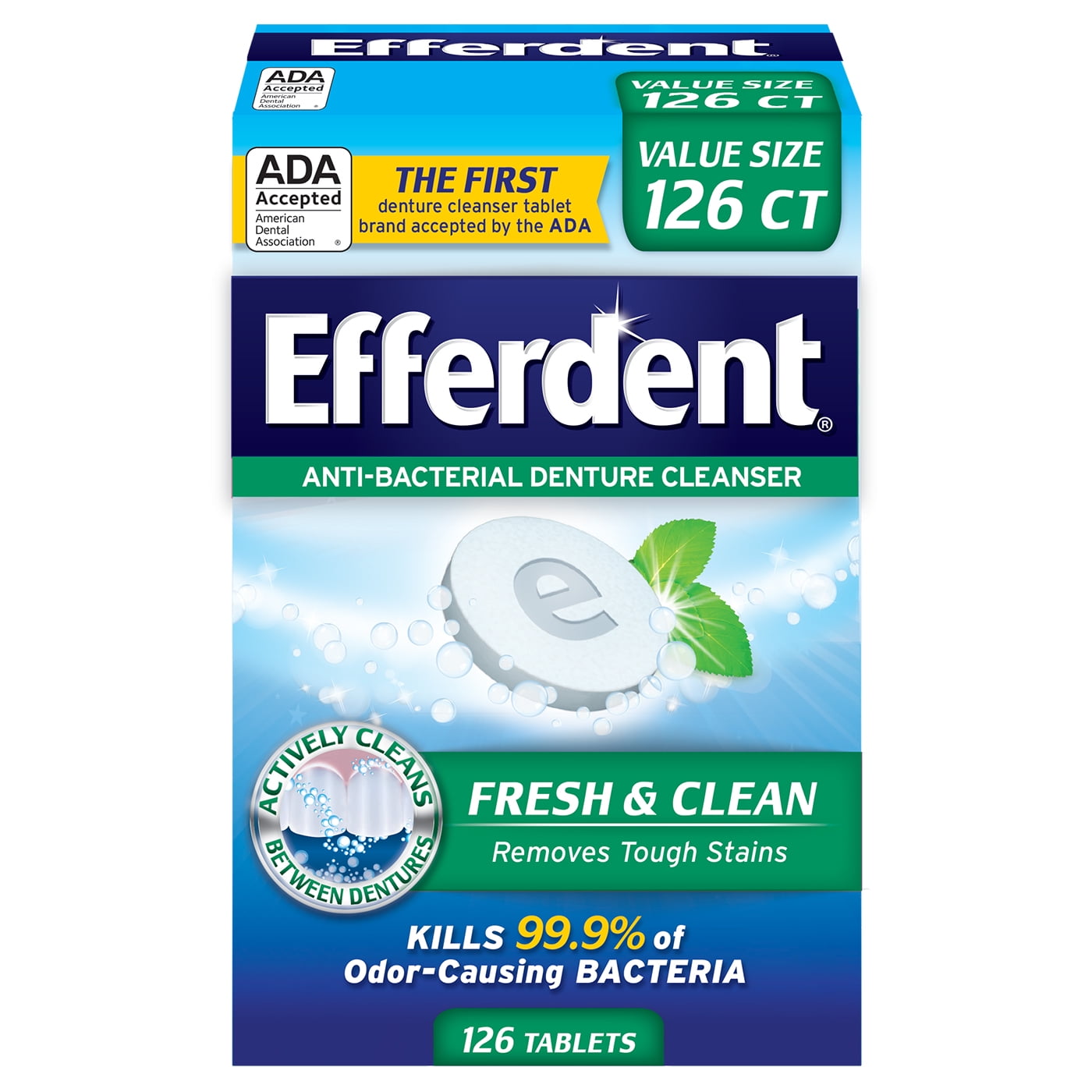 Efferdent Plus Mint AntiBacterial Denture Cleanser, 126 Tablets