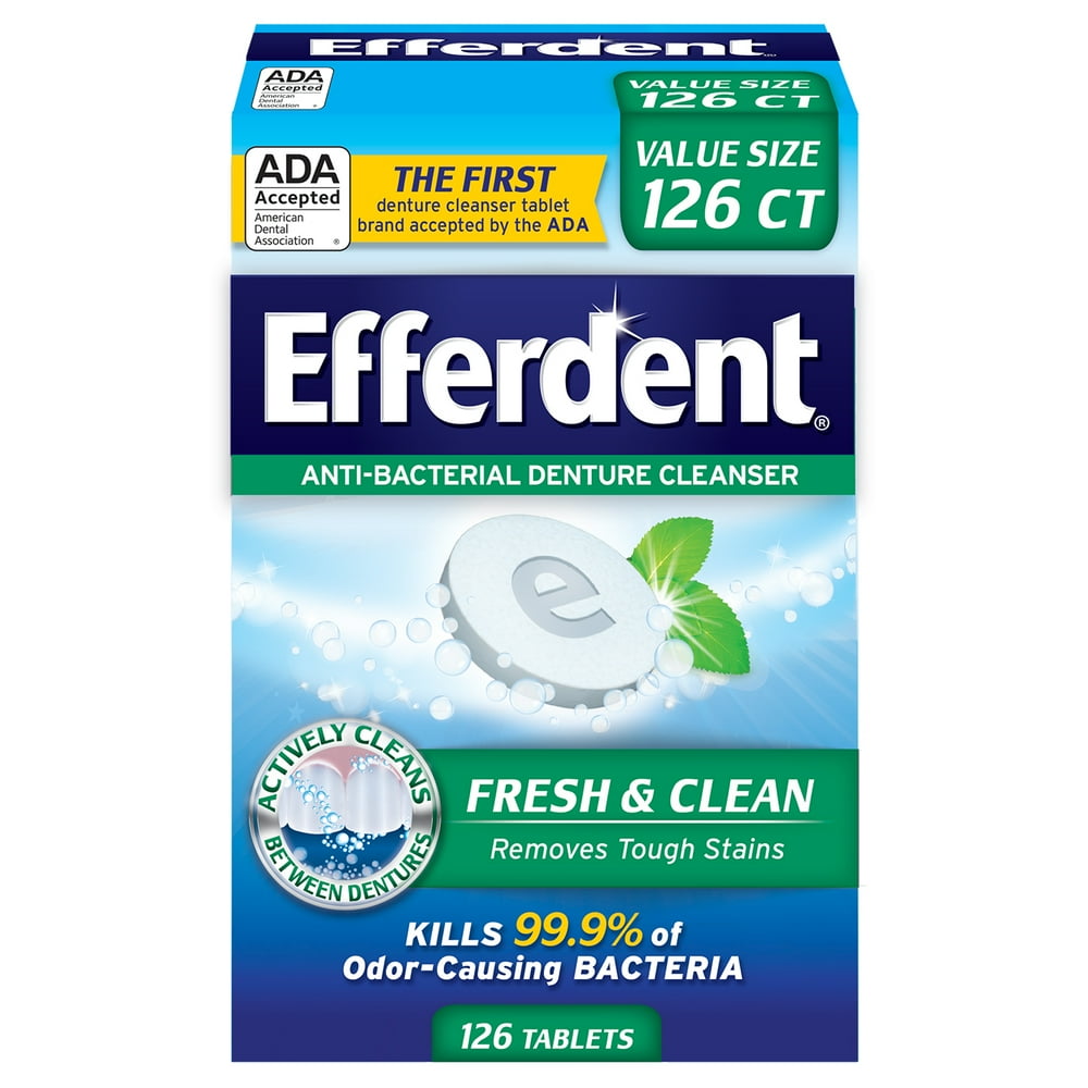 Efferdent Plus Mint AntiBacterial Denture Cleanser, 126 Tablets