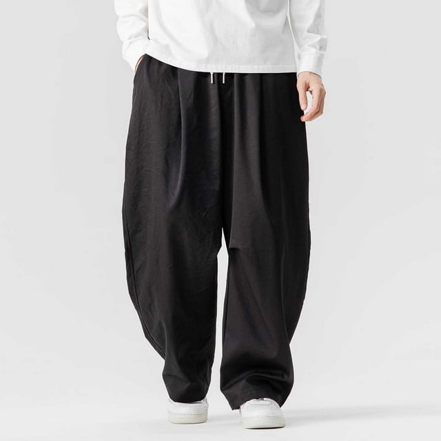 NTACZA Baggy Men Pants Drawstring Black Wide Leg Sweatpants Lightweight Breathable Mens Fall Trouser 2X