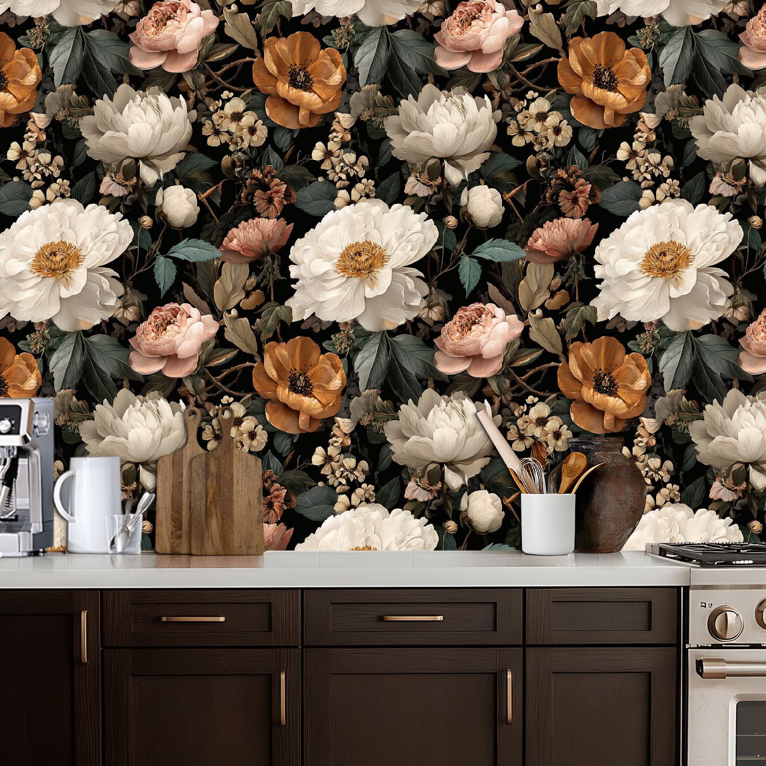 Peel and Stick Wallpaper Vintage Floral Peonies Blossoms Elegant Botanical Wall Mural 17.7in x 9.8ft Self Adhesive Removable Wall Paper Renter Friendly Wallpaper for Girls Women Bedroom Livingroom