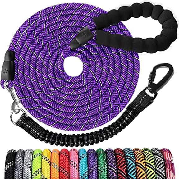 Eryueer Long Dog Leash 15 FT: Heavy Duty Rope Leashes for Dogs Training with Swivel Lockable Hook Reflective Threads Bungee and Padded Handle - Dog Lead for Large Small Medium Dogs Outside Walking