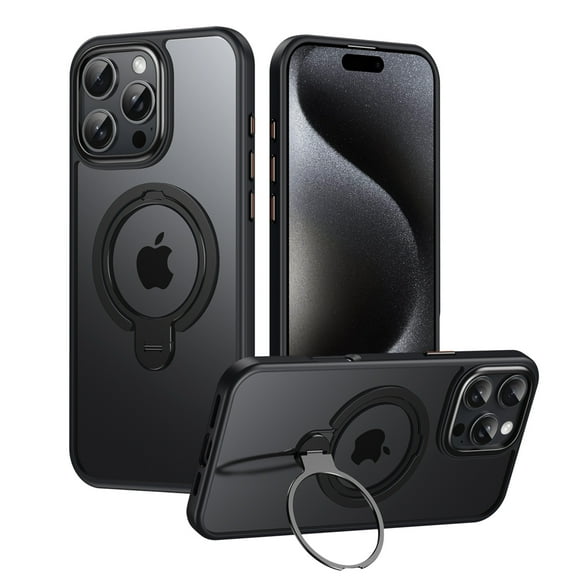 for iPhone 16 Pro Frosted Clear Case with Magnetic Stand, [Compatible with MagSafe] [Invisible Ring Holder] Soft TPU Frame Shockproof Protection Cover for iPhone 16 Pro Phone Case, Black