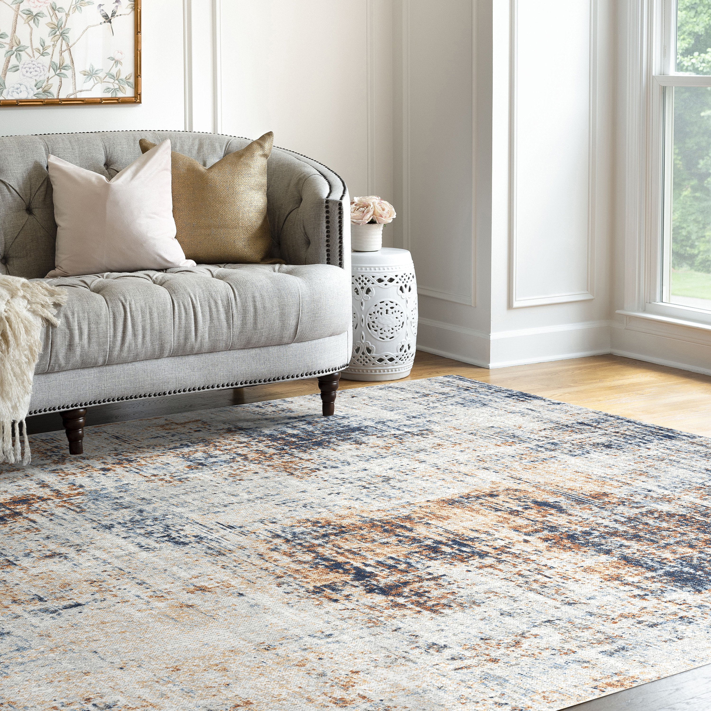 Contemporary 5x8 Area Rug (5'3'' x 7'3'') Abstract Multi, Multi Living Room Easy to Clean