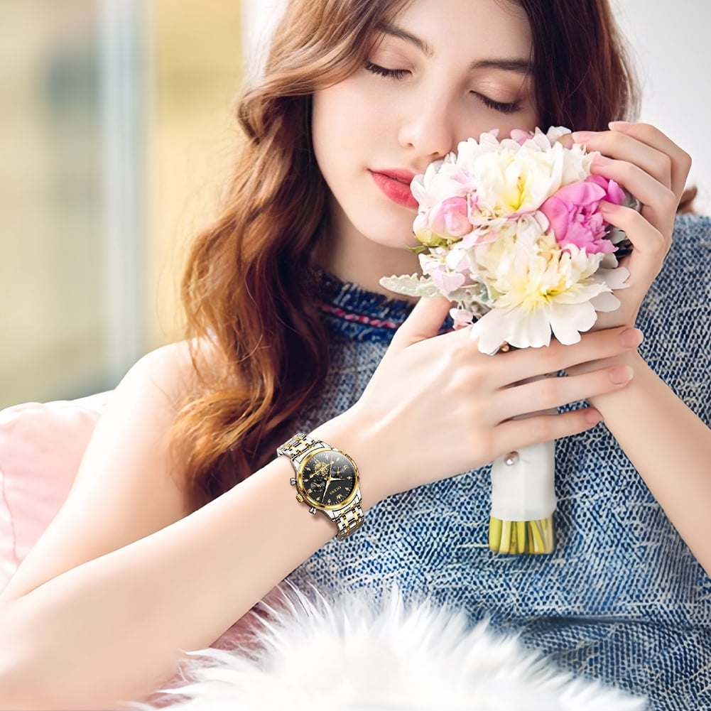 OLEVS Watches for Womens Business Luxury Casual Analog Quartz Diamond Stainless Steel Chronograph Waterproof Luminous ladies Watches Reloj Para Mujer Gold/White/Black/Blue