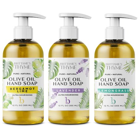 Brittanie's Thyme Organic Natural Hand Soap - Castile Soap Made Olive Oil And Natural Luxurious Essential Oils. Vegan & Gluten Free (Bergamot/Lavender/Lemongrass)