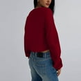 thumbnail image 4 of Women's Cropped Sweatshirt Casual Long Sleeve Crop Top Crew Neck Oversized Sweatshirt Wine L, 4 of 5