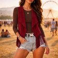 thumbnail image 6 of Guieoi Fringe Vest for Women Faux Suede Sleeveless Tassel Top Outerwear Casual Layering Dressy Tank Red M, 6 of 7