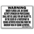 thumbnail image 1 of FLORIDA Equine Sign activity liability warning statute horse farm barn stable, 1 of 1