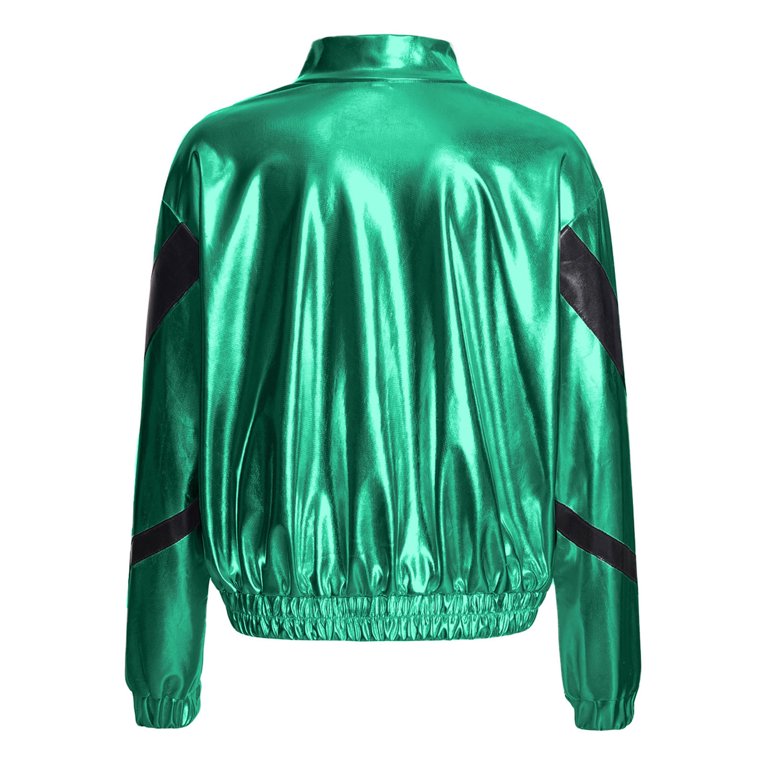 Alvivi Kids Girls Shiny Metallic Long Sleeve Zipper Bomber