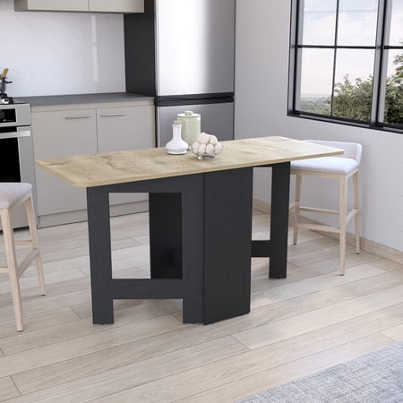 Black Folding Table With 3 Expandable Patterns. 58.7"w X 23.6"d 30.9"h Spacious. 12.3"w Compact. Legs, 22-pound Holding Capacity. Elegant Wood Appearance Forms. Spacious 30.9"h. Compact Storage. 22
